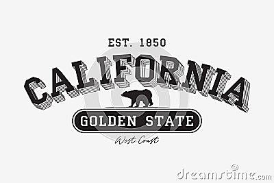 California modern typography for t-shirt. California college tee shirt with grizzly bear. Golden State slogan. Vector Vector Illustration